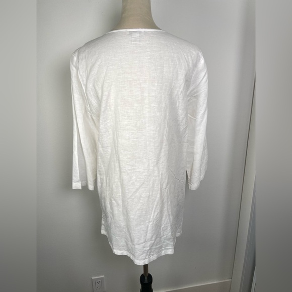 Saint Tropez Linen Top Tunic Size L White 3/4 sleeve Embroidery‎ - Picture 6 of 8